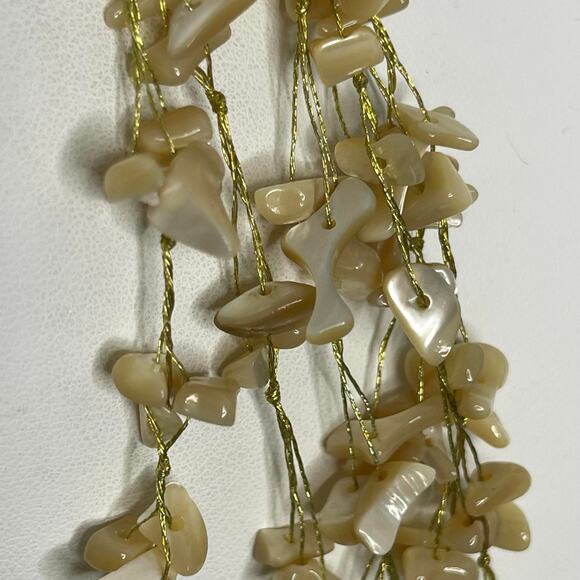 neutral natural beaded rock chip necklace taupe cream multi strand tribal boho - Picture 2 of 7